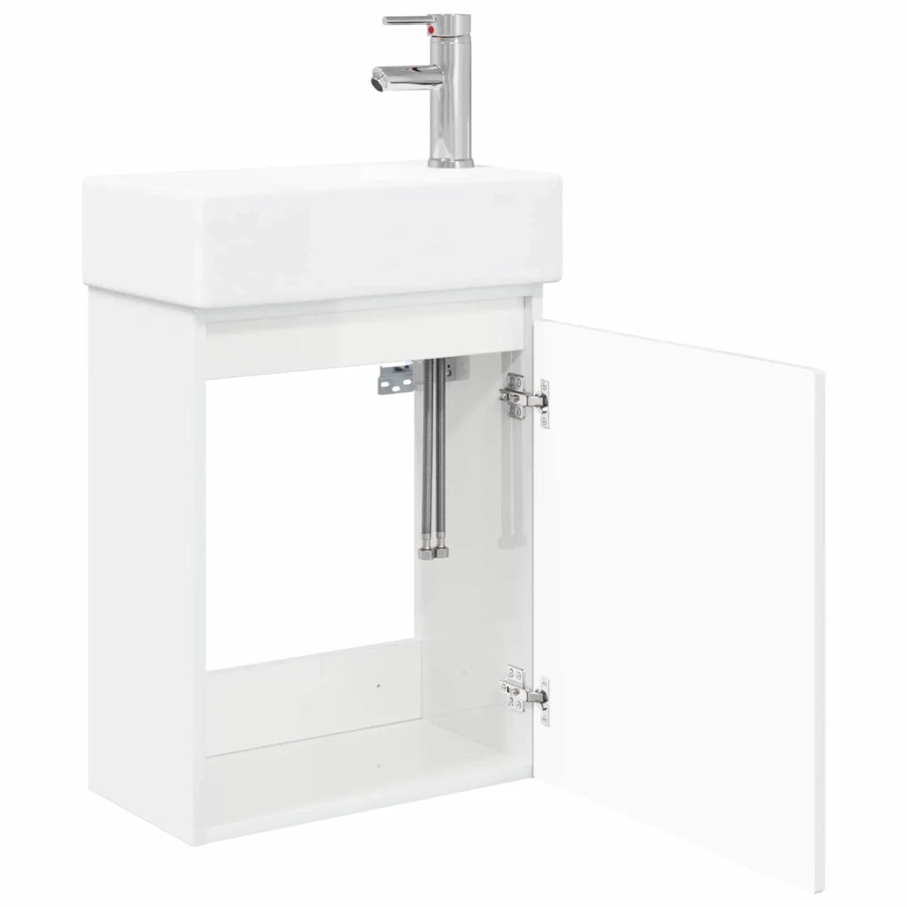 Mobile bagno con rubinetto Bianco Lucido 45,5 x 25,5 x 84 cm