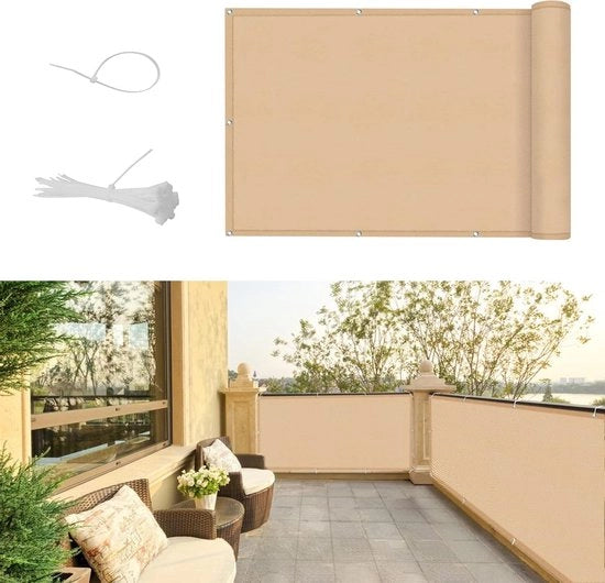 Schermo per balcone protezione vista 75 x 500 cm - Eterno chiuso all'aria e all'acqua - Con cavi avvolgenti - Sabbia