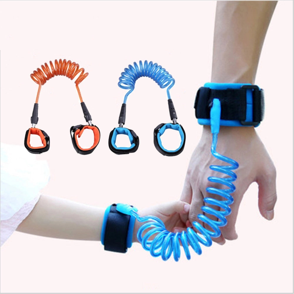 Trade Shop - Bracciale Sicurezza Bambino Anti Smarrimento Regolabile Blu Arancione Guinzaglio -