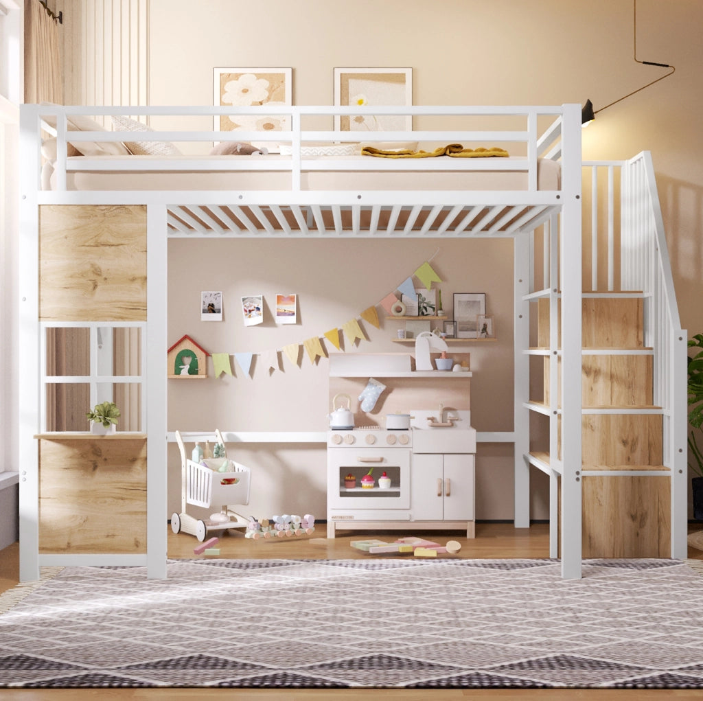 LETTO a soppalco 140x200 cm in metallo e MDF bianco