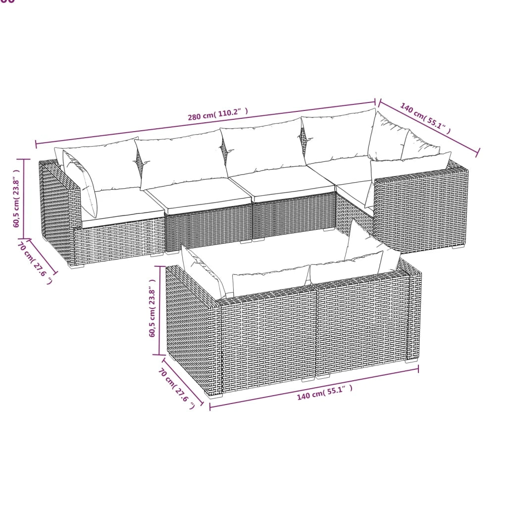 Set Divani da Giardino 7 pz con Cuscini in Polyrattan Marrone 3102475