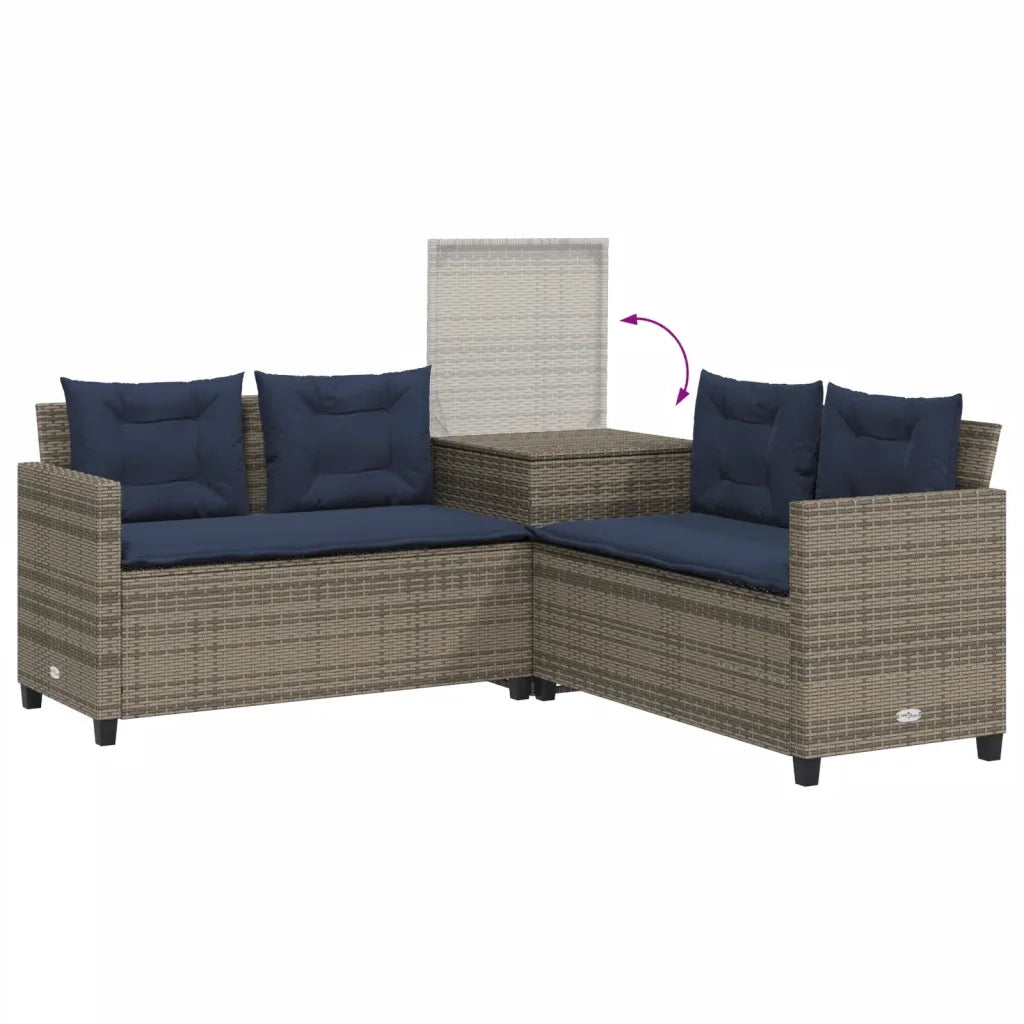 Divano da giardino con Tavolino e cuscini a forma di L in Polyrattan Grigio 369034