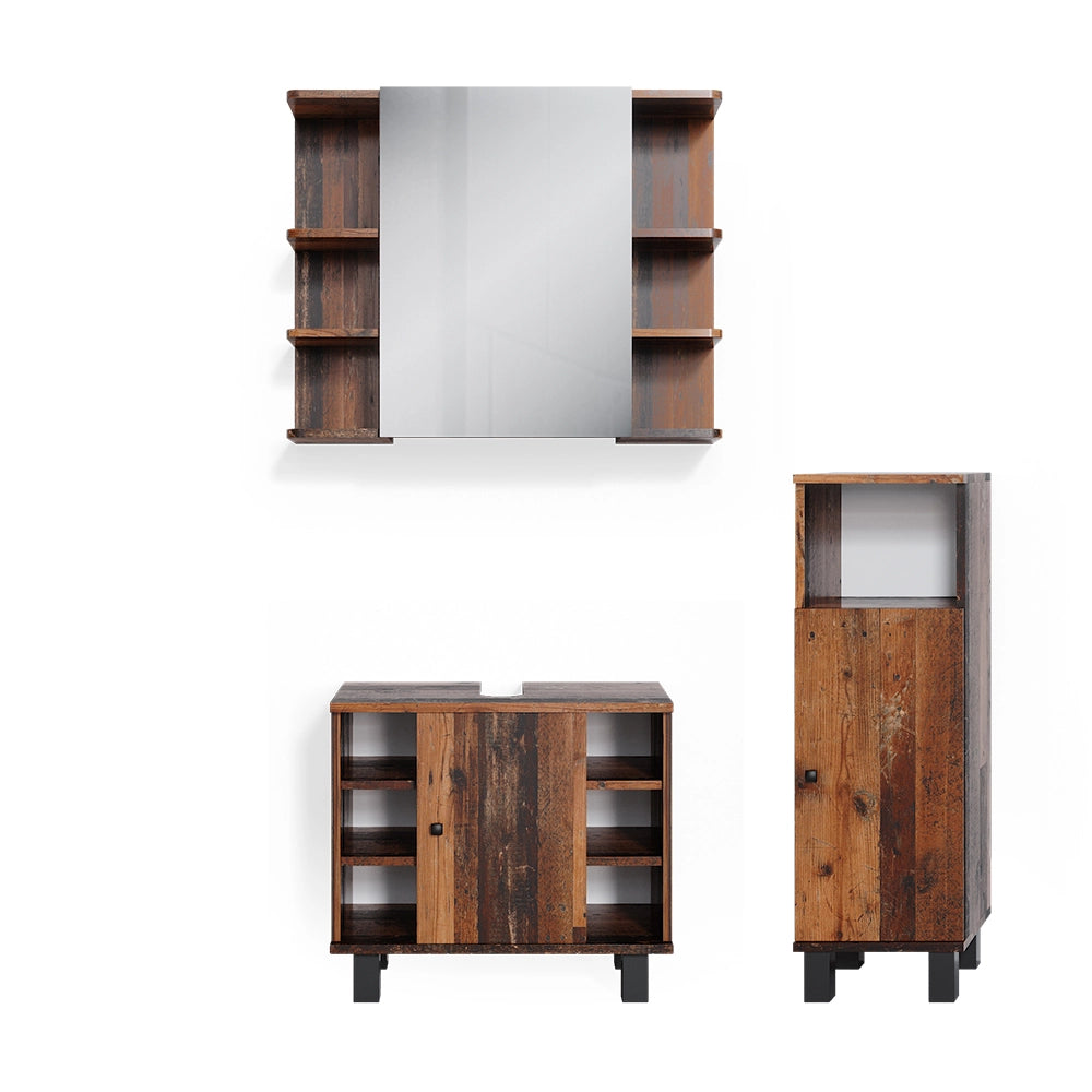 Vicco Set mobili bagno Rovere rustico 3 parti, con mobile midi