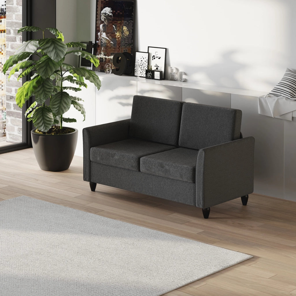 EasyComfort Divano a 2 Posti a Seduta Ampia con Cuscini Rimovibili da Salotto in Tessuto Effetto Lino e Gommapiuma, 141x70x78 cm, Grigio scuro e Nero