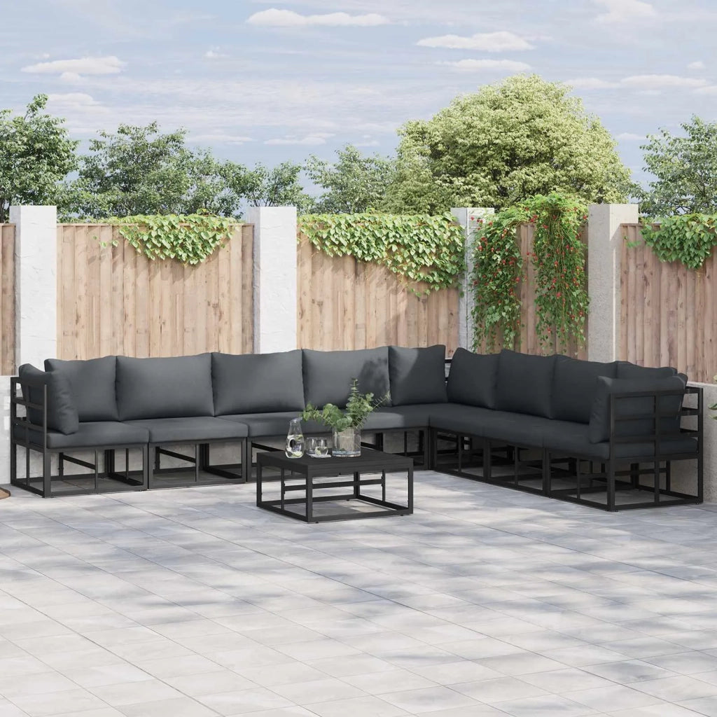 Set Divano da Giardino con cuscino 8 pcs Nero Alluminio 3378874