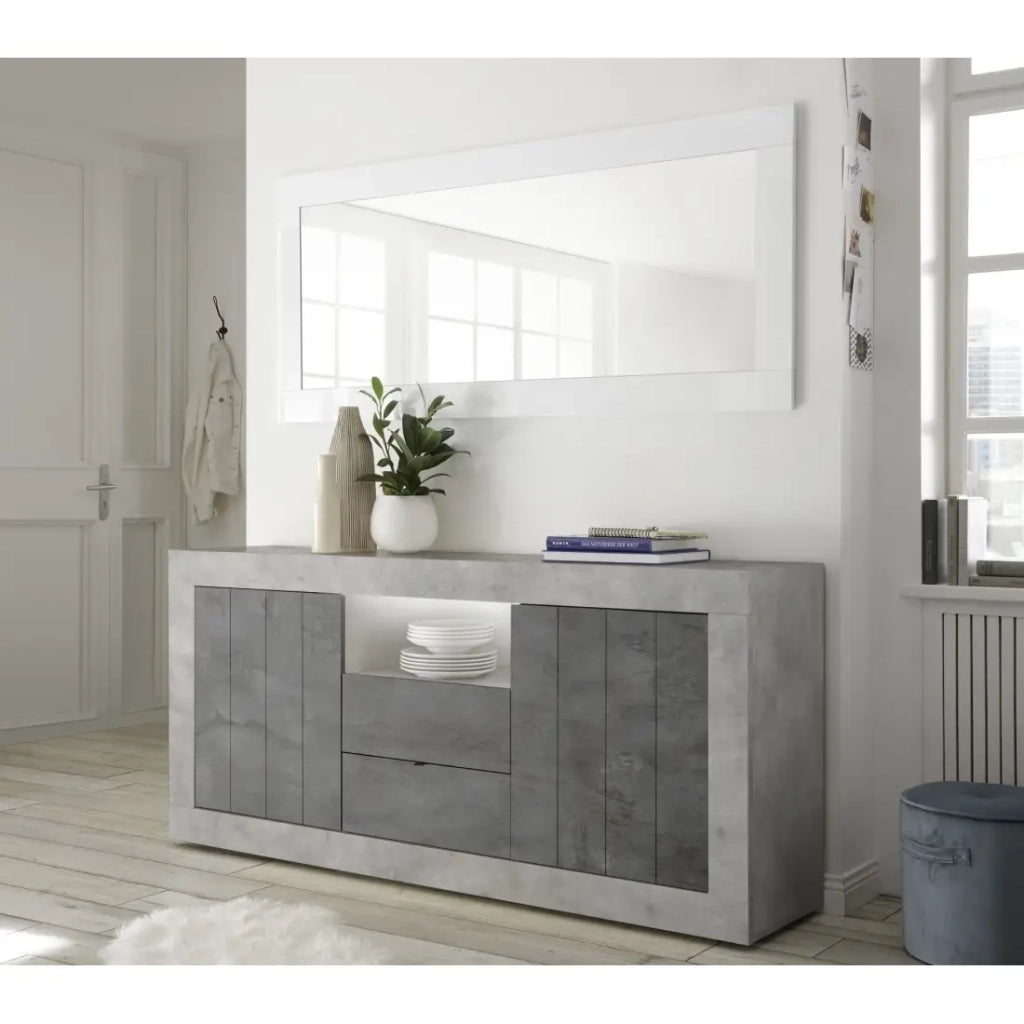 Specchio design, 170x75cm, collezione FOLOMI, bordo bianco lucido laccato