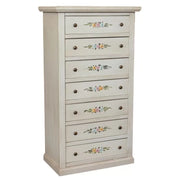 Cassettiera 7 cassetti shabby legno bianco anticato decorata 70x40x120 - Mobili 2G