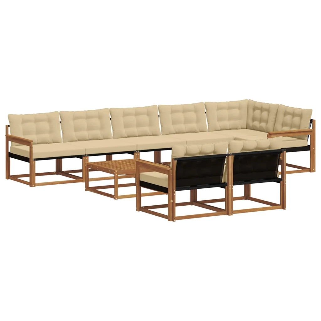 Set di divani da esterno con cuscino 9 pcs Naturale e Beige 3369596