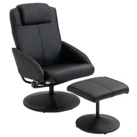 Poltrona Relax Reclinabile con Pouf Poggiapiedi Abbinato e Rivestimento in Finta pelle, Nero