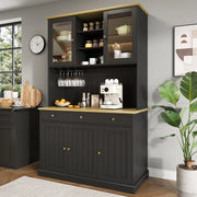 Buffet alto salvaspazio 120×40×191 cm con ante in vetro, portasbicchieri, ripiani regolabili, presa integrata e porte USB