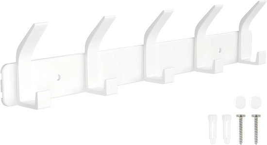 Kittys stendoppia per parete - 5 ganci - ingresso - camera da letto - giacche - portafogli - borse - abbigliamento - asciugamani - bianco