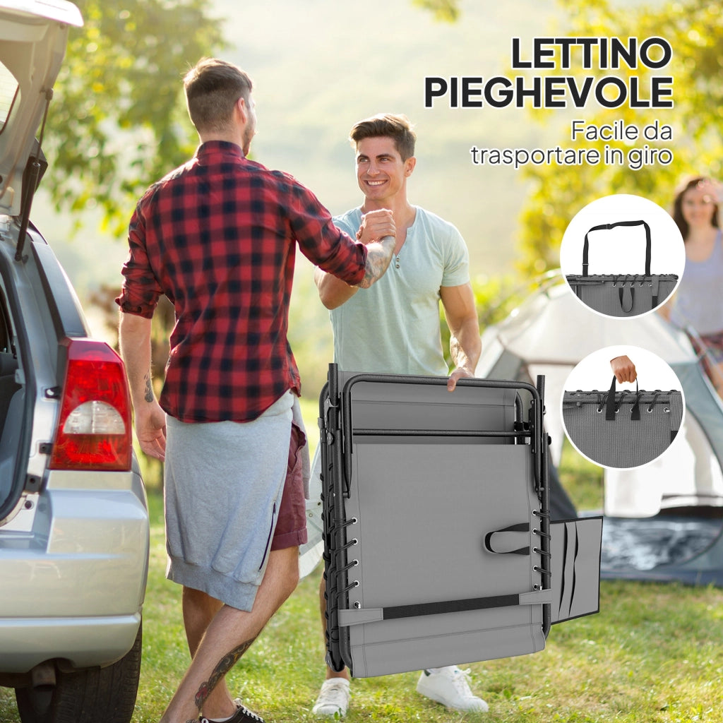 Sdraio da Giardino Pieghevole 60x190x31 cm Reclinabile a 5 Livelli con Tavolino Laterale e Tasca Grigio e Nero