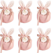 6 sacchetti di pelliccia di coniglio con cordino per appendere - sacchetti di caramelle pasquali - coniglio di pelliccia con cordino - sacchetti pasquali - per matrimonio - compleanni - regali da festa - rosa + perla + hanger