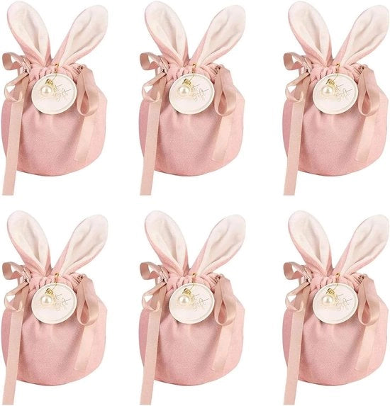 6 sacchetti di pelliccia di coniglio con cordino per appendere - sacchetti di caramelle pasquali - coniglio di pelliccia con cordino - sacchetti pasquali - per matrimonio - compleanni - regali da festa - rosa + perla + hanger