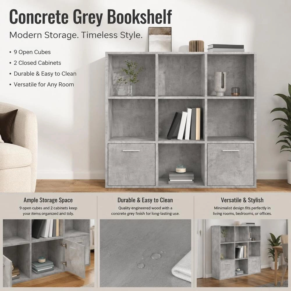 Bookshelf, Concrete Grey, 98x30x98 Cm, Wood-based Material
