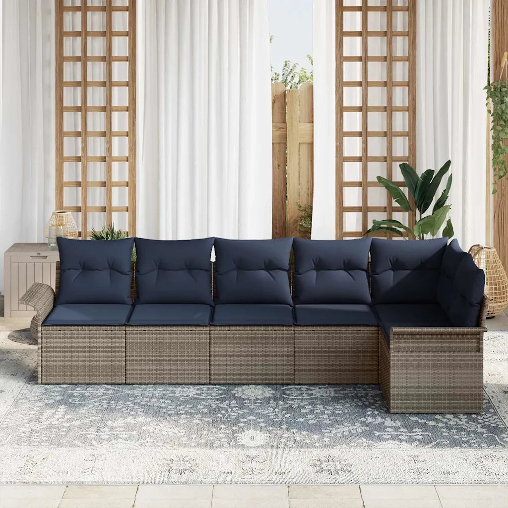 Set Divano da Giardino con cuscino 6 pcs Grigio polyrattan
