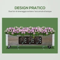 Fioriera Rettangolare in Legno di Abete con Ruote e Freno, 96x30.6x30 cm, Grigio