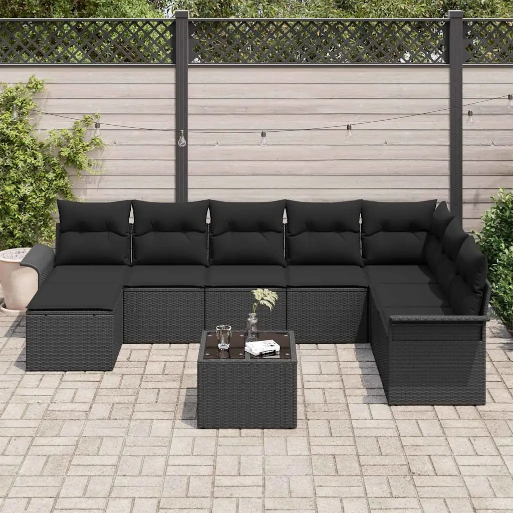 Set Divano da Giardino con cuscino 9 pcs Nero polyrattan 3345493