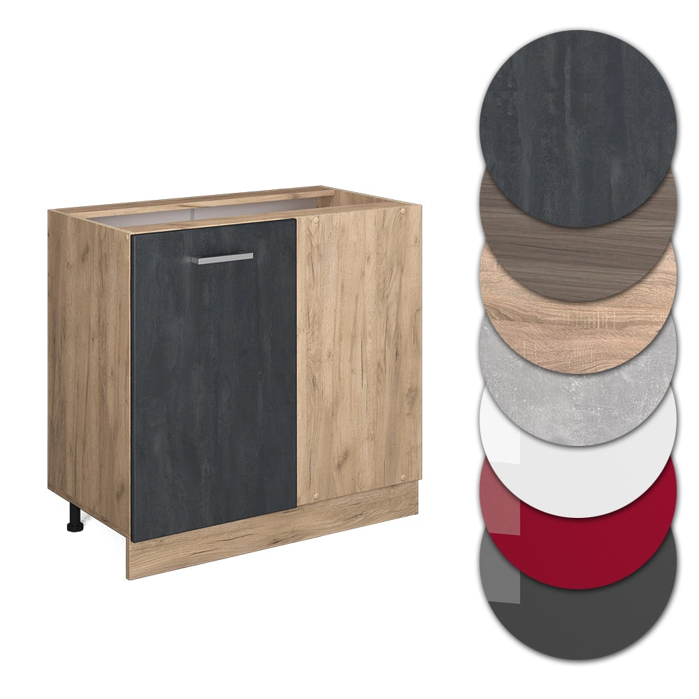 Mobile ad angolo cucina R-Line Calce nera/Rovere dorato 86 cm senza piano di lavoro Vicco