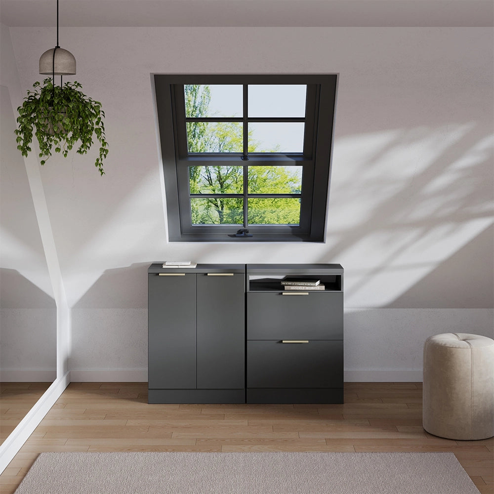 Set di mobili sottotetto Rion Antracite-oro/Antracite 120 cm Set di 2 carcasse armadio profondità 60 cm Vicco