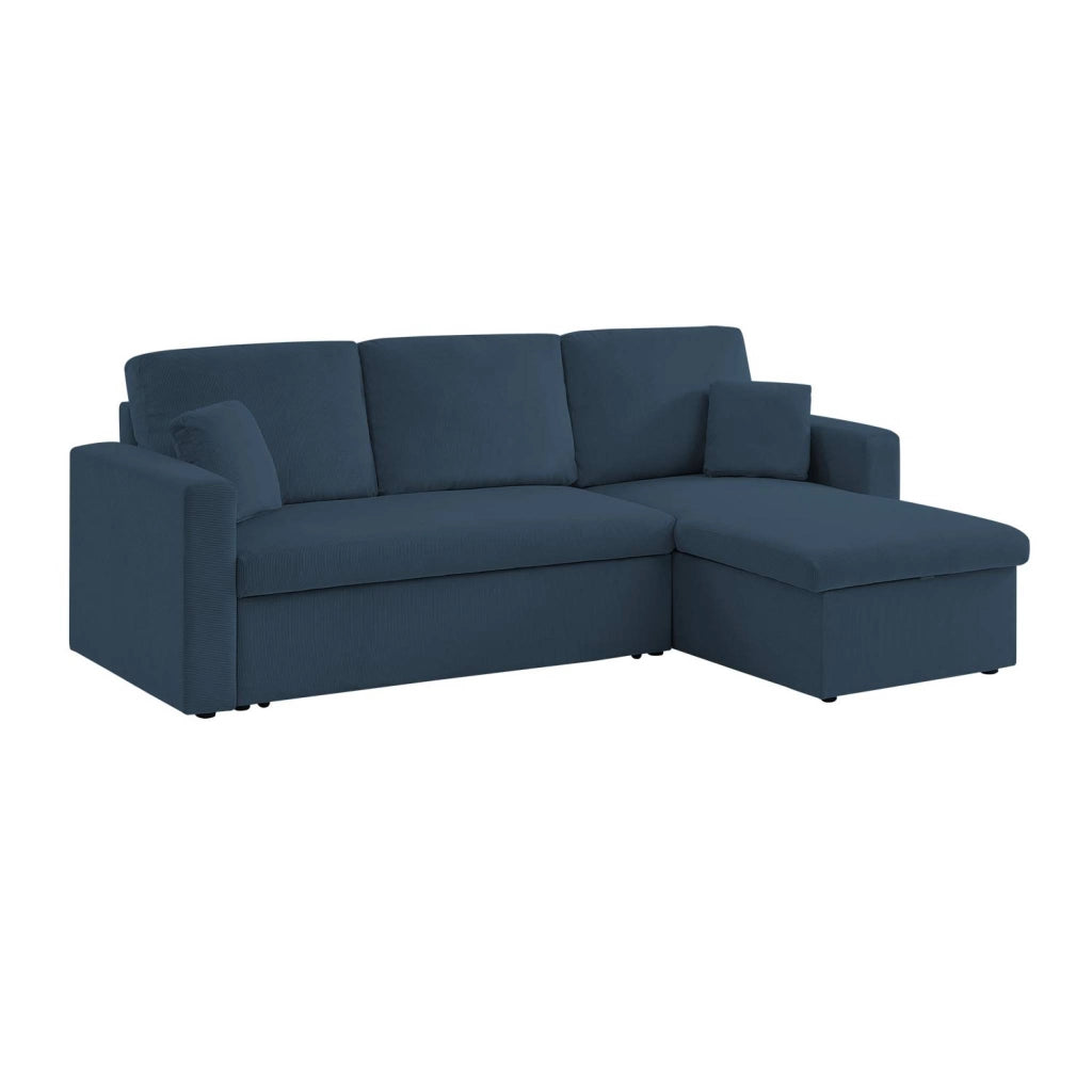 Divano letto angolare reversibile in velluto a coste, 3 posti, blu