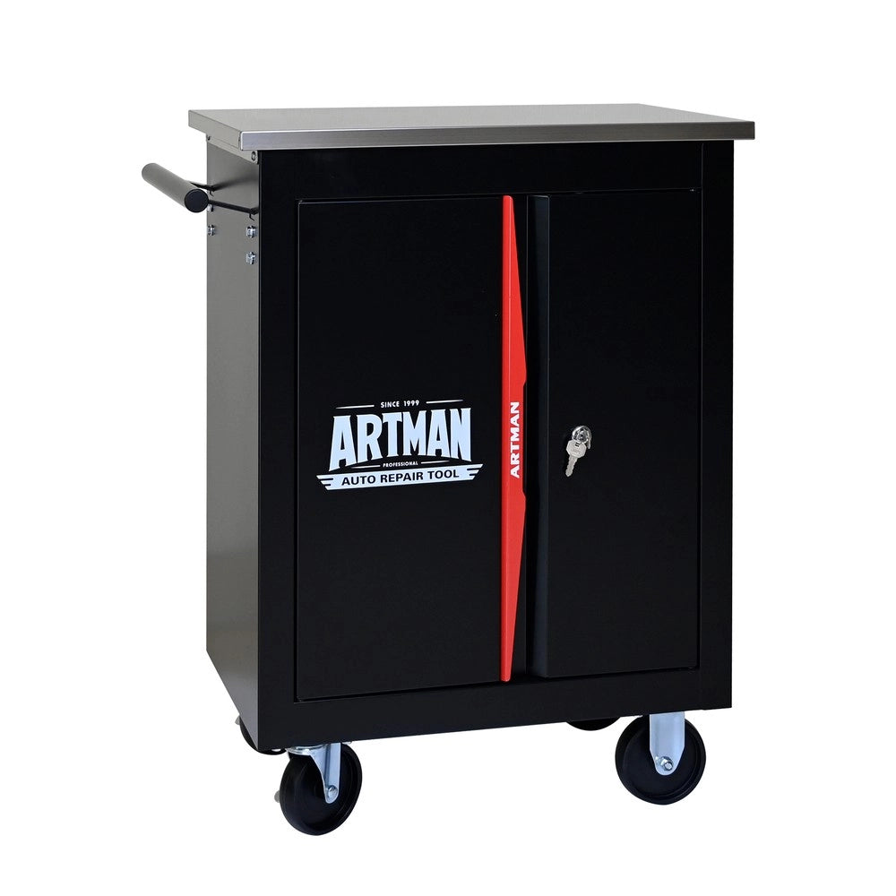 Carrello Porta Utensili Multifunzione a 2 Ante ¨C MINIMAL ¨C Nero e Rosso