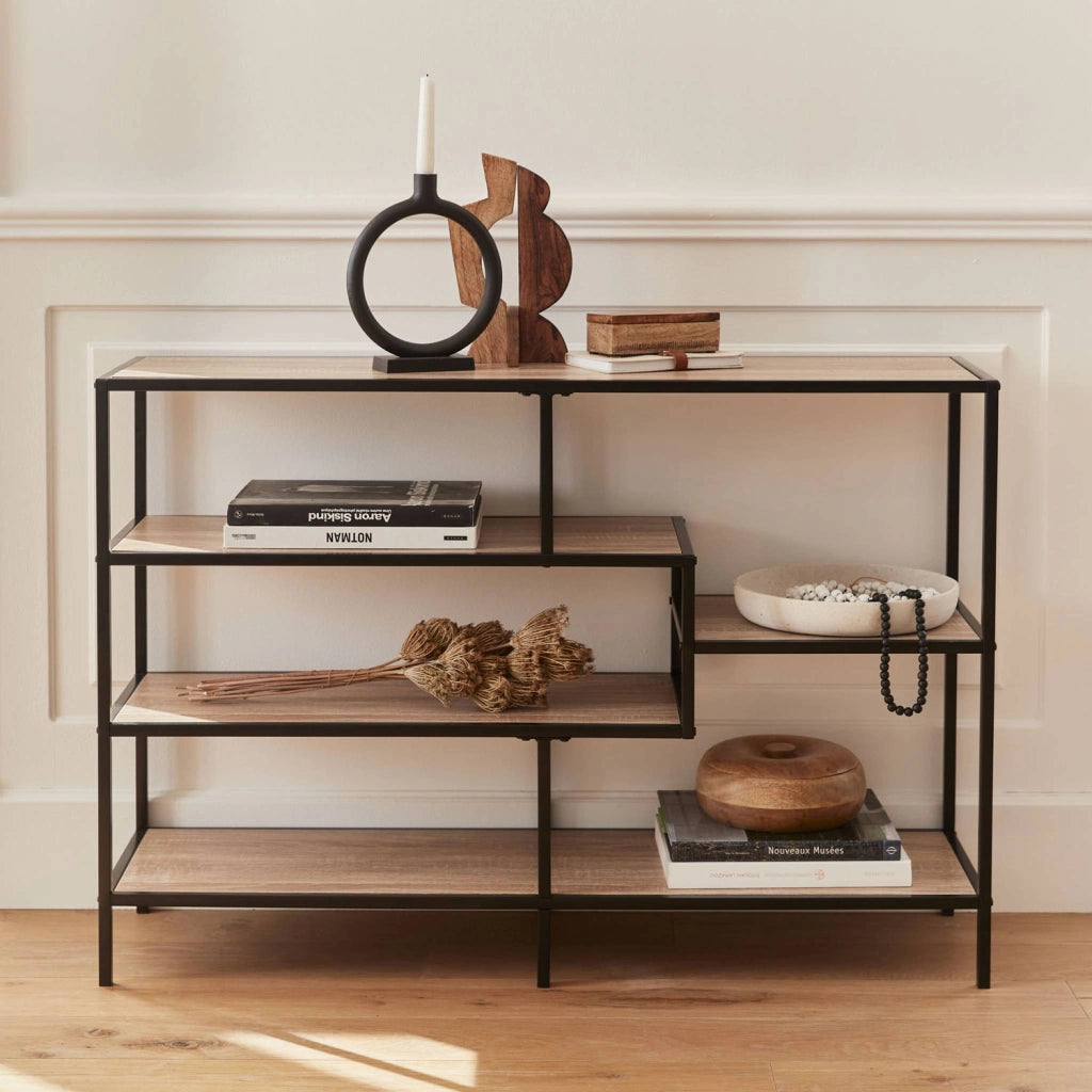 Libreria industriale in metallo ed effetto legno, 5 livelli, marrone