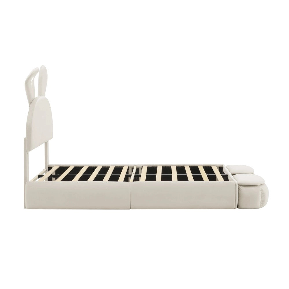 Letto Singolo Imbottito con Contenitore e LED ¨C MINIMAL ¨C Velluto Beige 90x200