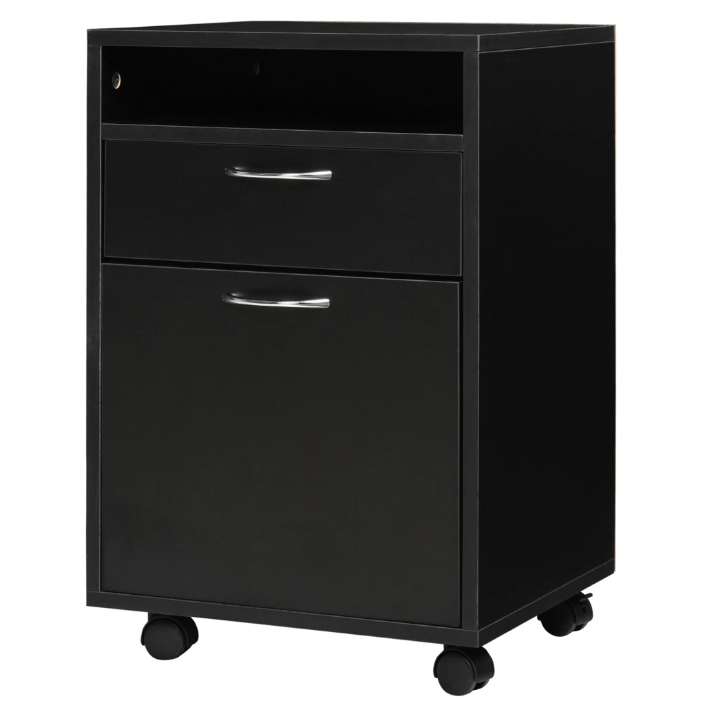 EasyComfort Schedario da Ufficio con Cassetto, Armadietto, Ruote a Freno e Ripiano Aperto, Cassettiera Ufficio per Lettera/Legale/Formato A4, Armadio Verticale per Studio, 40x35x60 cm, Nero