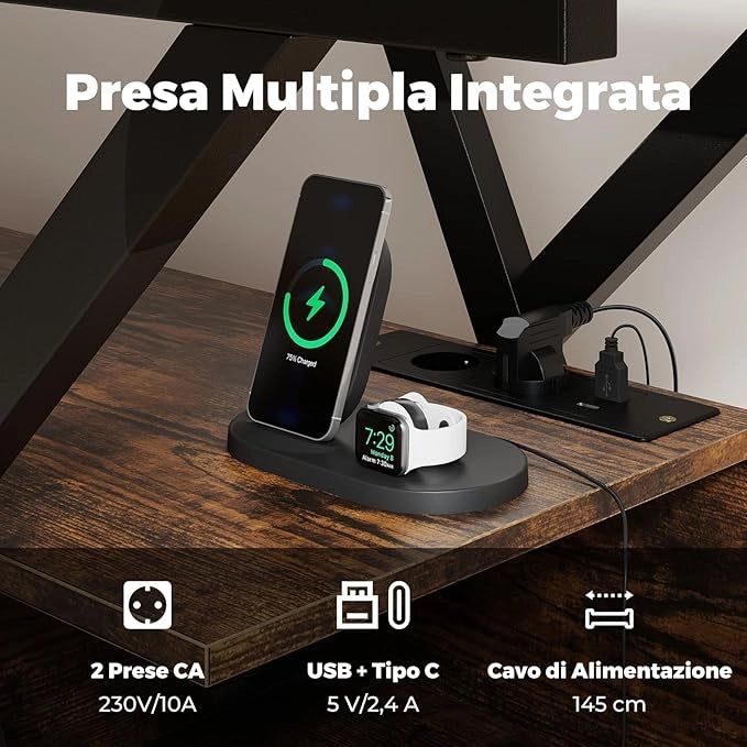Mobile Porta TV per Schermo fino a 65'', Tavolo per TV con Luci LED Regolabili, Stazione di Ricarica e Telecomando, Consolle Media a 3 Ripiani con Cassetto per Soggiorno, 140x40x54cm (Marrone)