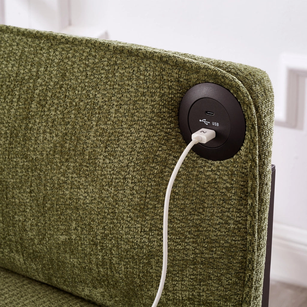 Divano letto pieghevole 2 in 1 con funzione letto, porte USB/Type-C, seduta estensibile, velluto verde