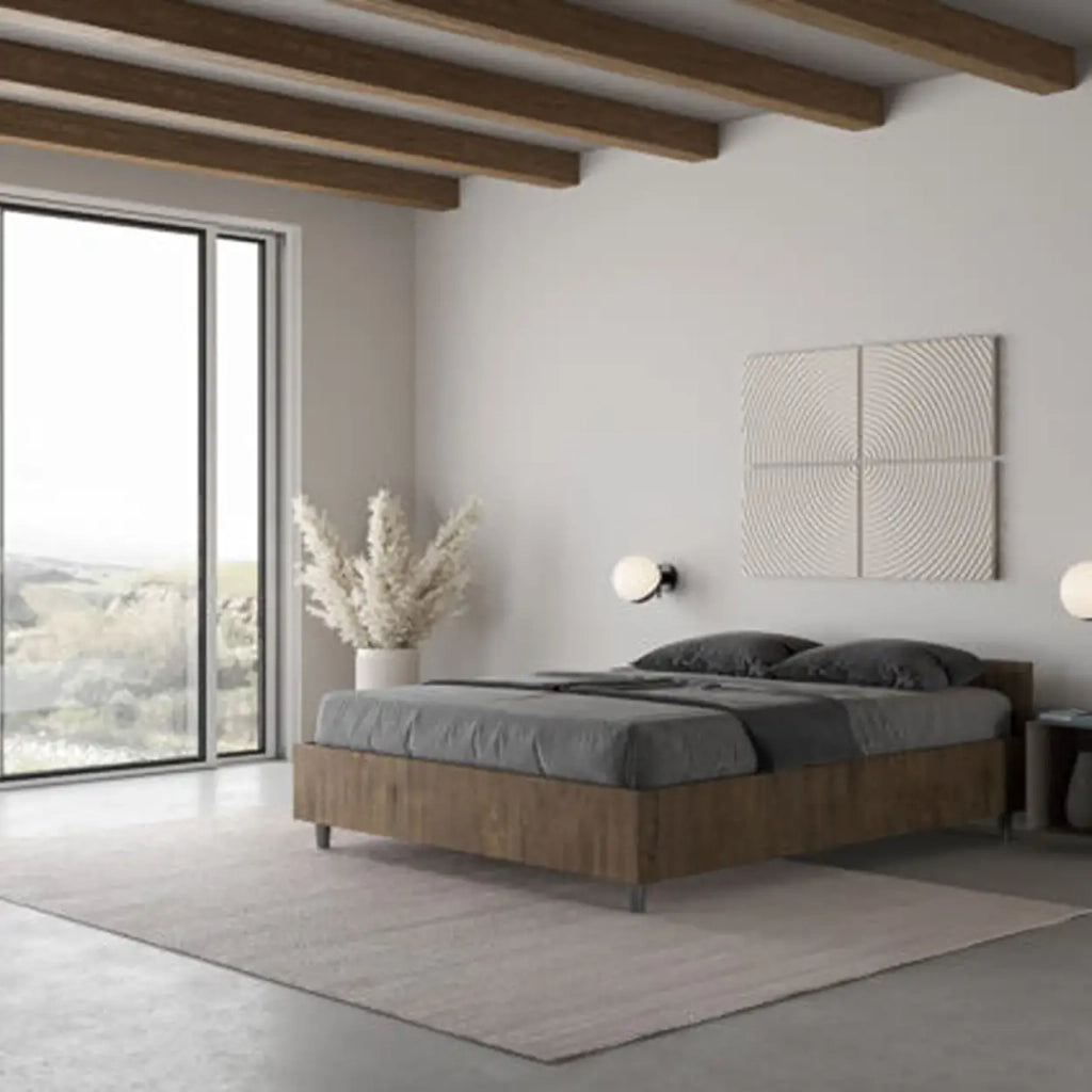 Letto matrimoniale francese senza rete 140x190 noce Nuamo