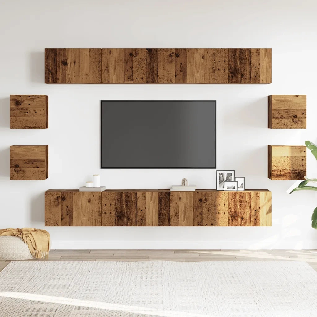Set Mobile TV 8 pz Montato a Parete Legno Antico in Truciolato 3328951
