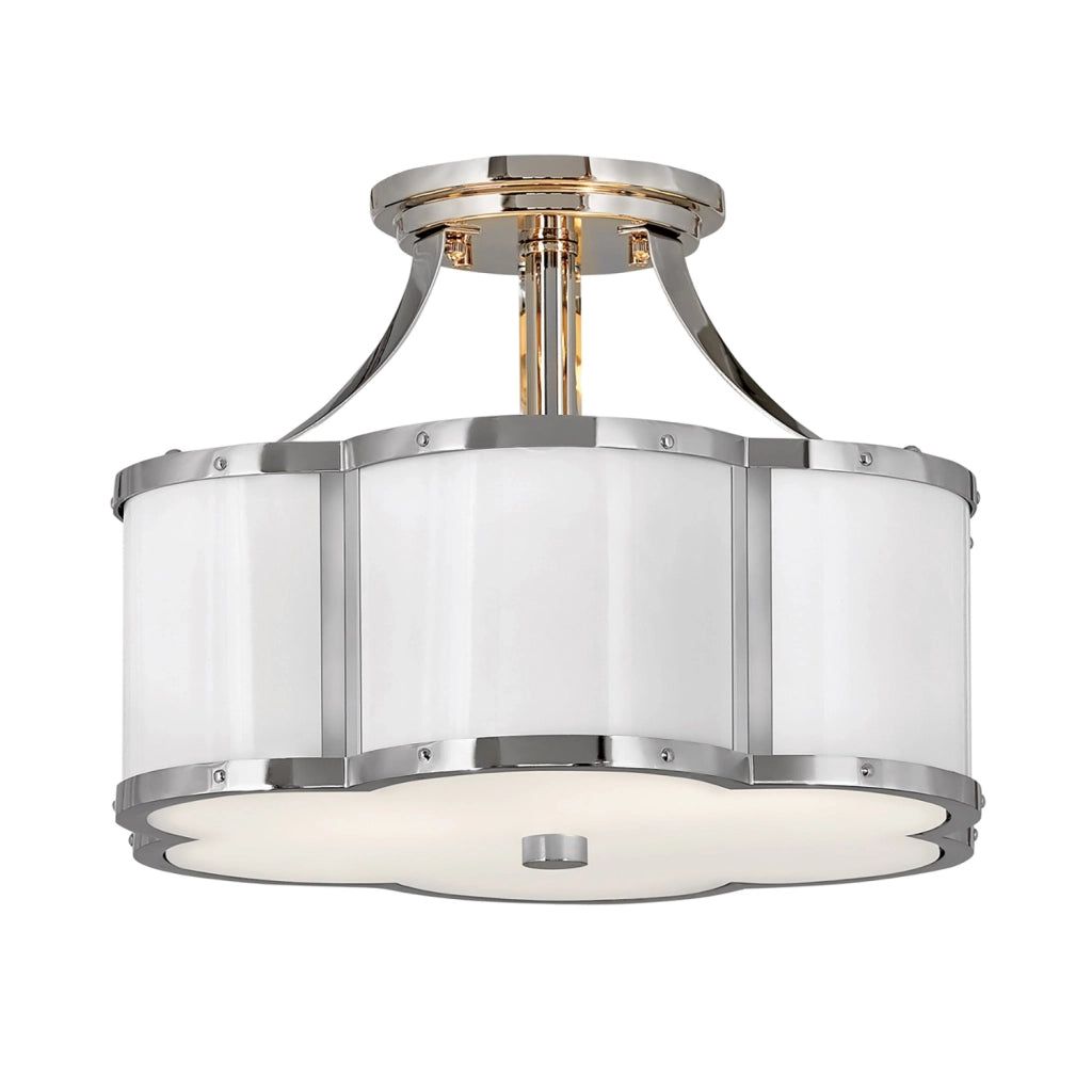Lampada A Soffitto Contemporanea Chance Acciaio Nichel Lucido Vetro Bianco 2 Luci E27