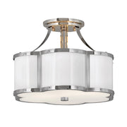 Lampada A Soffitto Contemporanea Chance Acciaio Nichel Lucido Vetro Bianco 2 Luci E27
