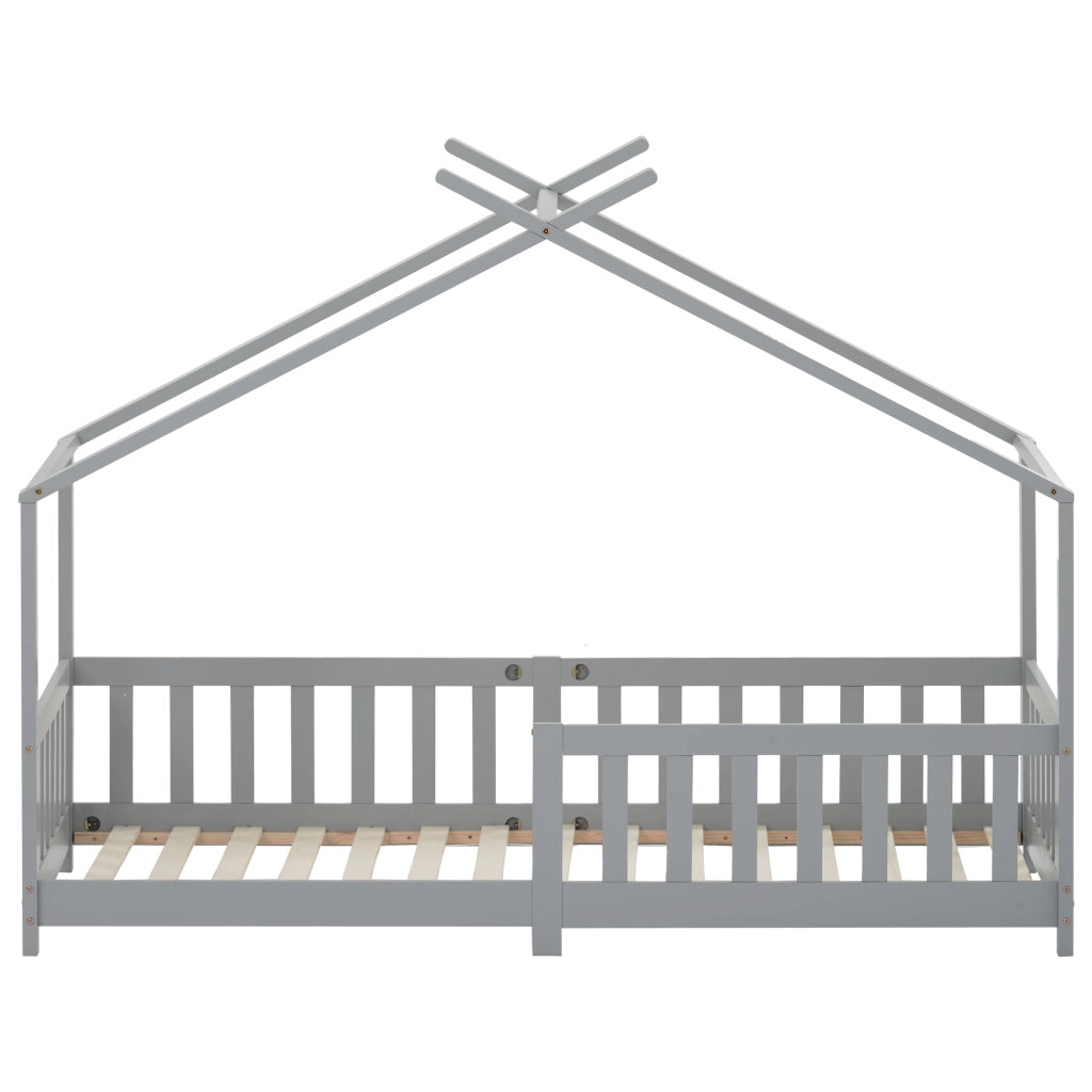 Letto Casetta per Bambini in Legno Massello con Doghe e Sponde ¨C MINIMAL ¨C Grigio 90x200