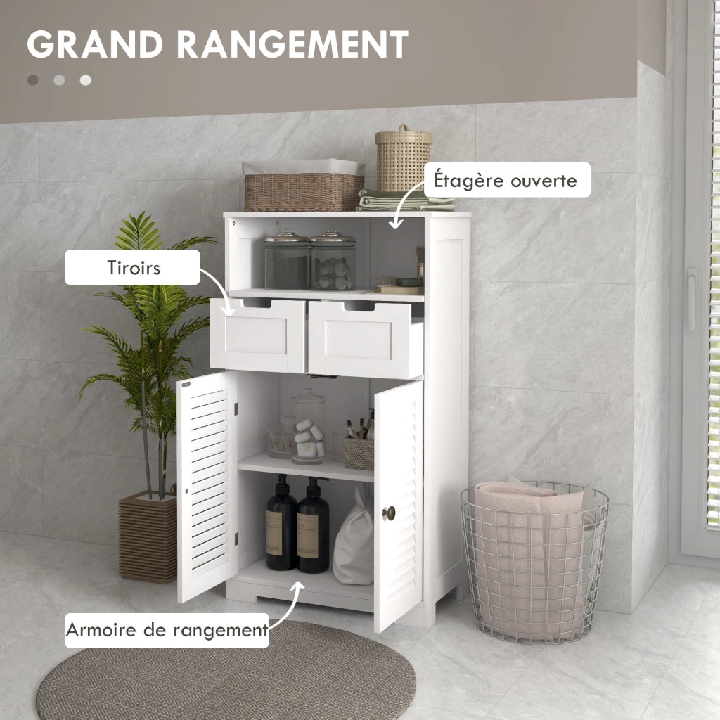 Mobile bagno salvaspazio ¨C Xylo ¨C bianco 2 ante 2 cassetti ripiano 61x30,5x109,5 cm