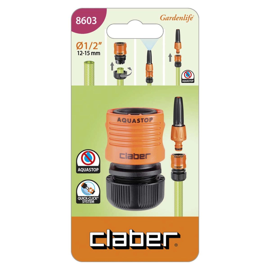 RACCORDO RAPIDO STRINGITUBO + STOP CLABER - 1/2+AQUASTOP SELF 8603- 2 pezzi