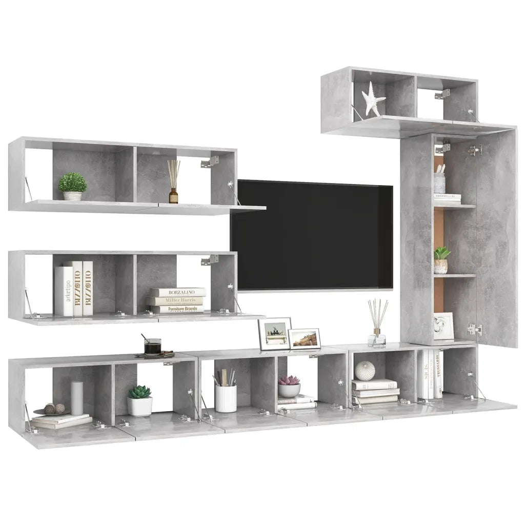 Set di Mobili Porta TV 7 pz Grigio Cemento in Legno Multistrato 3079137