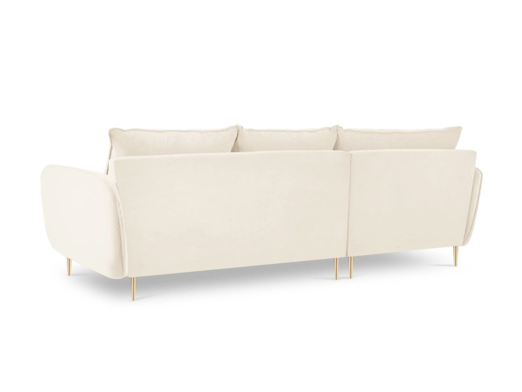 Cosmopolitan Design - Divano angolare sinistro "Vienna" 5 posti in velluto beige chiaro 