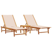Lettini Prendisole 2 pz | Sdraio da giardino | Lettino da sole e Tavolo Crema Legno Acacia e Textilene