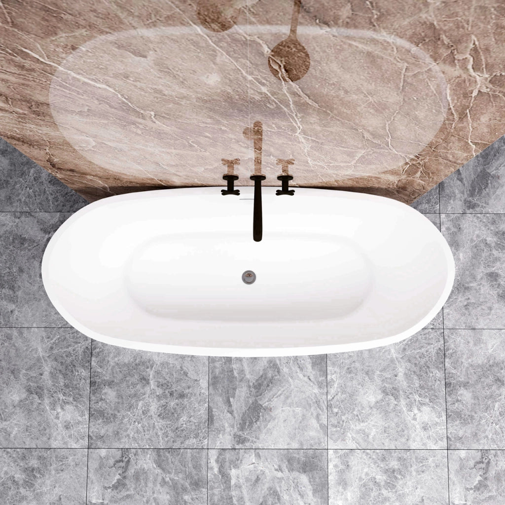 Vasca da Bagno a Isola 170x72x65 cm Vasca da Bagno Freestanding in Acrilico Bianco Barca Ovale