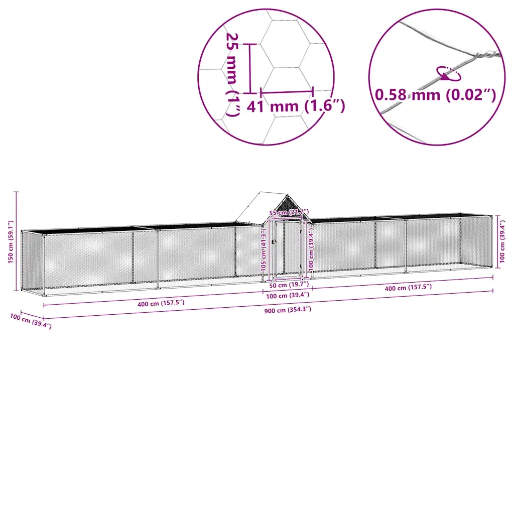 Pollaio 9x1x1,5 m in Acciaio Zincato CFW5047638