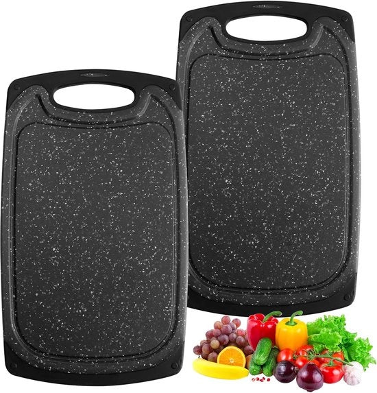 Snodo per cucina, 2 pannelli di plastica, facile da pulire e pannello antiscivolo, 33 x 19,8 cm, pannello rigido e duraturo, per frutta e verdura, carne, nero
