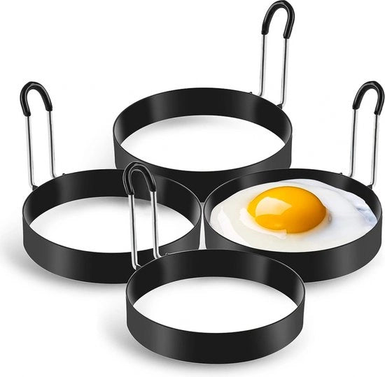 Set di stampi per uova - 4 pezzi - Mal di omelette - Cucina - Acciaio inossidabile - 7,6 cm - Cuocere le uova - Set di anelli per uova - Frittelle di pancake - Frittelle di pancake - Elettrodomestico - Antiaderente