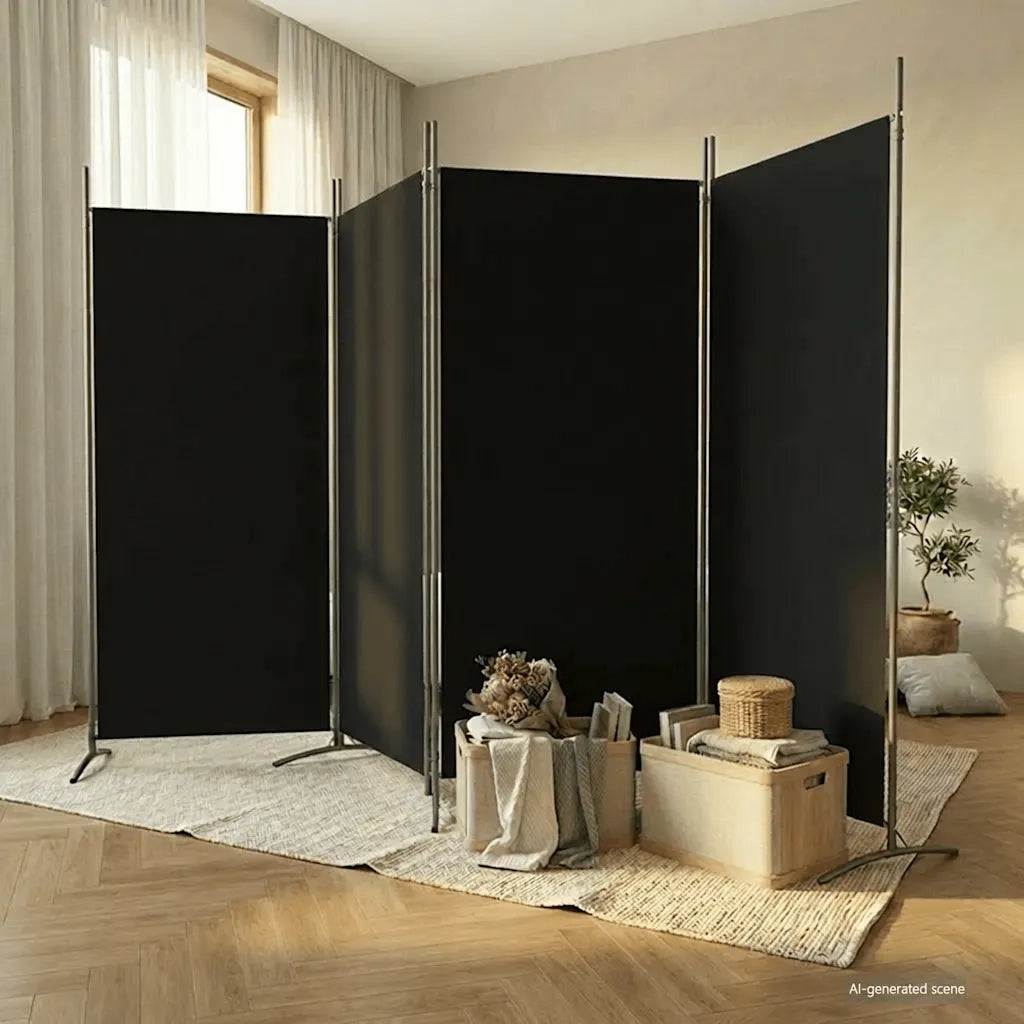 Divisorio a 4 Pannelli Nero 346x180 cm in Tessuto 350265