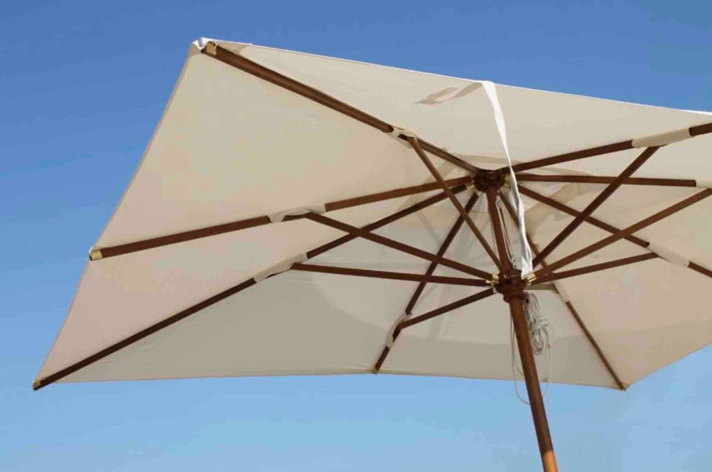 Ombrellone in legno Ecru palo centrale telo rettangolare Made in Italy - 300x400 - con balza - Ecru