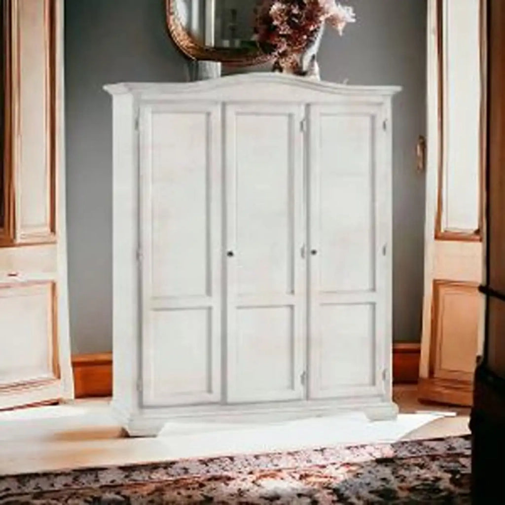 Armadio in legno 3 ante battenti Shabby chic mod gendarme mod bianco anticato
