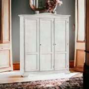 Armadio in legno 3 ante battenti Shabby chic mod gendarme mod bianco anticato