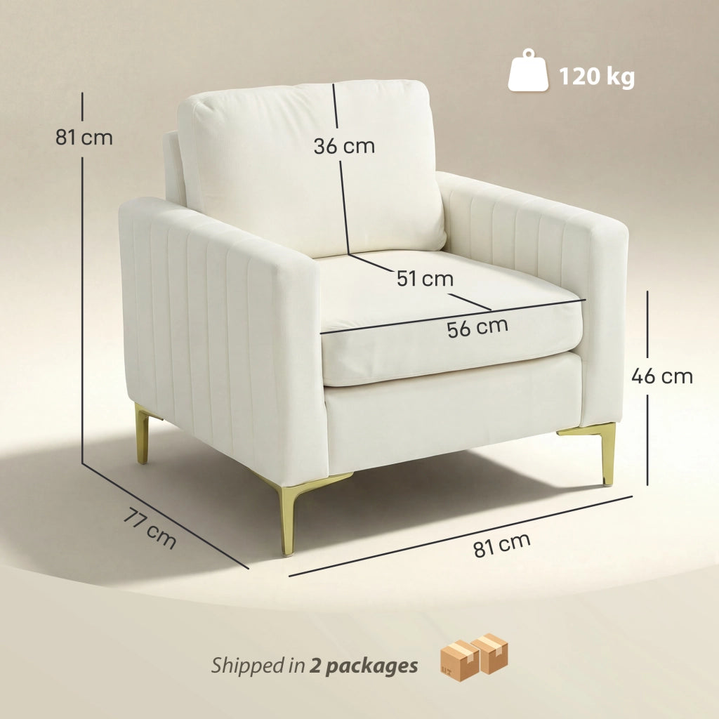 Poltrona imbottita in velluto ¨C Zephmum ¨C Crema 81x77x81 cm